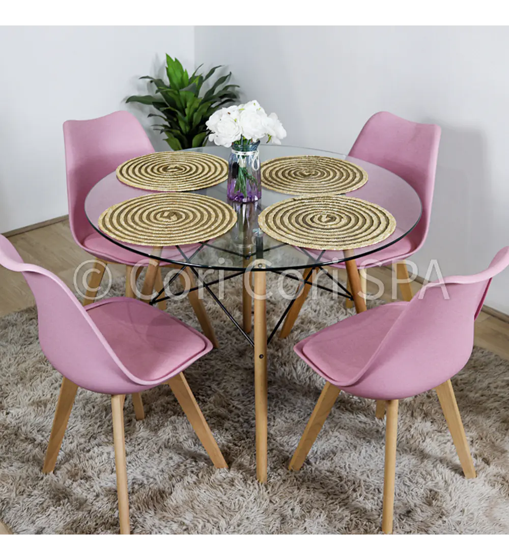 Comedor Eames Vidrio 100cms + 4 Sillas Tulip