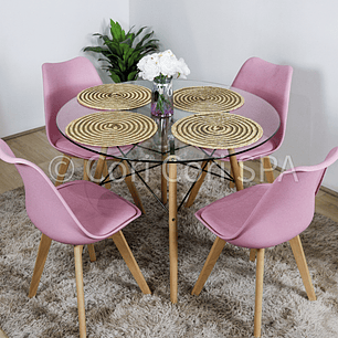 Comedor Eames Vidrio 100cms + 4 Sillas Tulip