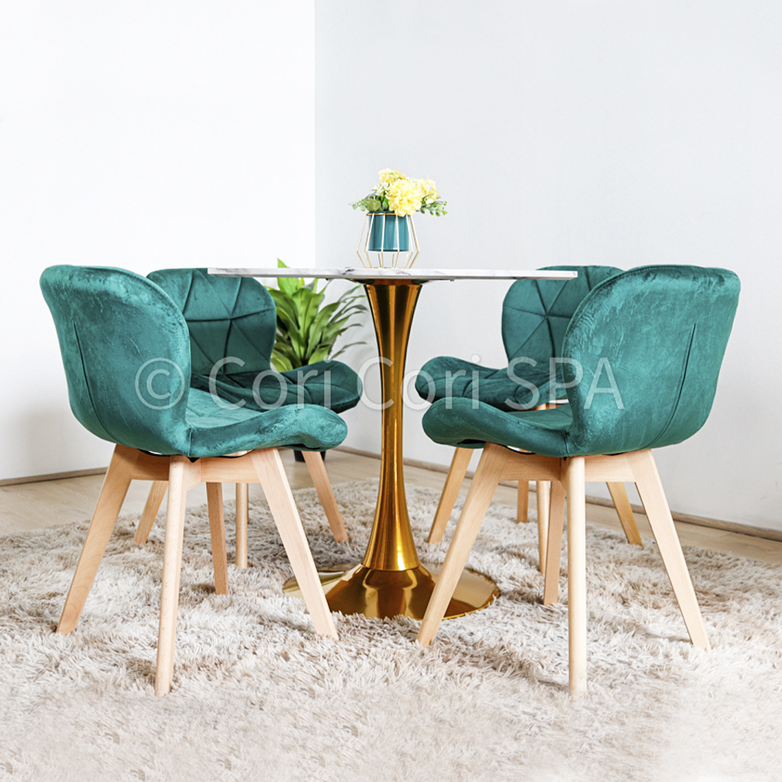 Comedor Mesa Tulip Gold 100cm + 4 Sillas Mariposa Velvet  3