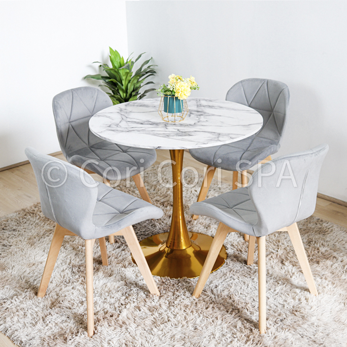 Comedor Mesa Gold 80cms + 4 Sillas Mariposa Velvet  2