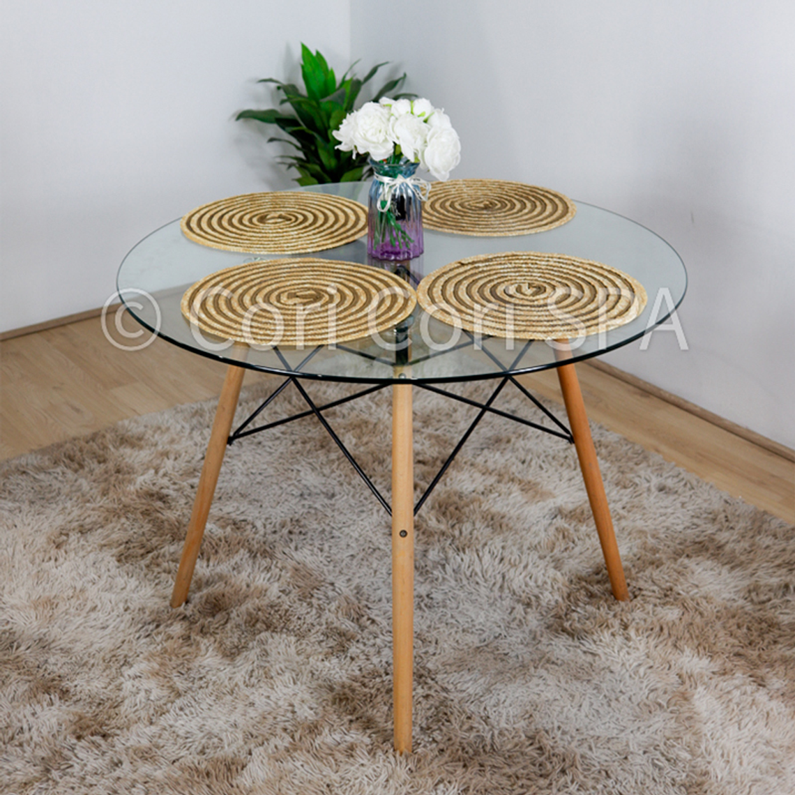 Comedor Eames Vidrio 80cms + 4 Sillas Patchwork 4