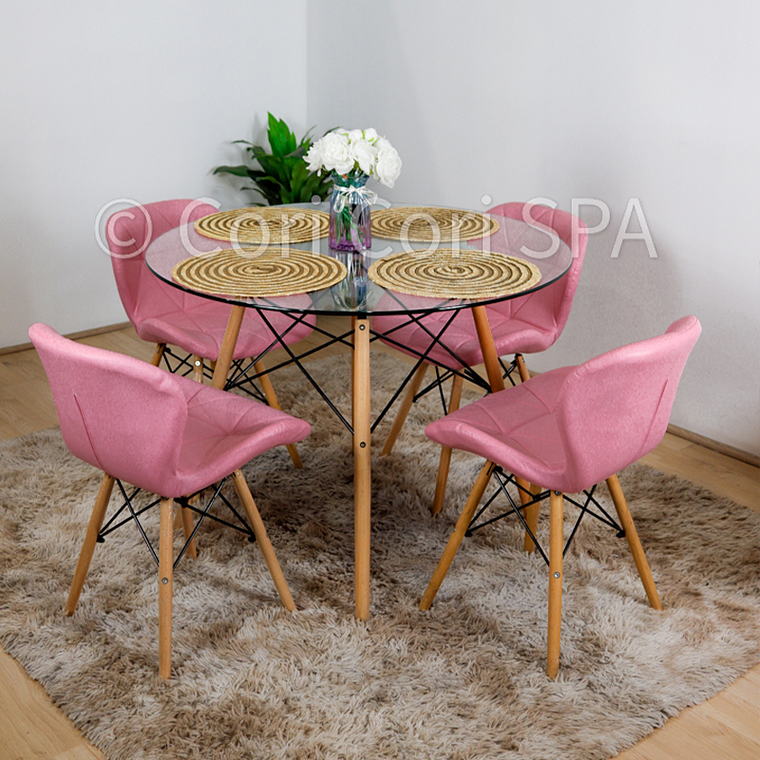 Comedor Eames Vidrio 100cms + 4  Sillas Eames Mariposa Ecocuero 4