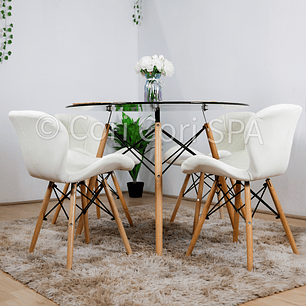 Comedor Eames Vidrio 100cms + 4  Sillas Eames Mariposa Ecocuero