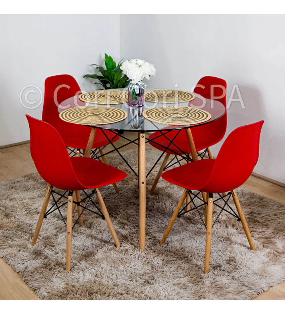 Comedor Eames Vidrio 100cms + 4 Sillas Eames 