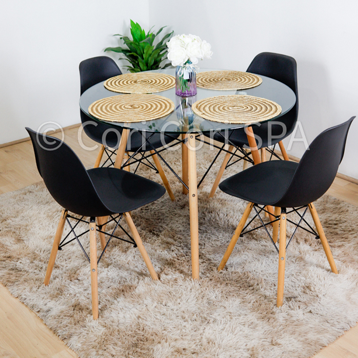 Comedor Eames Vidrio 80cms + 4 Sillas Eames  4
