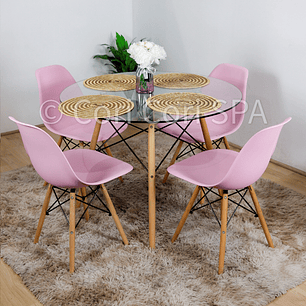 Comedor Eames Vidrio 80cms + 4 Sillas Eames 