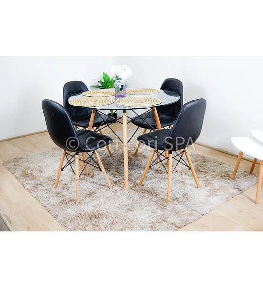 Comedor Eames Vidrio 100cms + 4 Sillas Capitonne Eames Ecocuero
