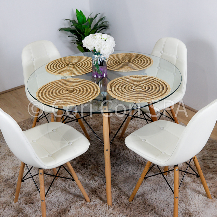 Comedor Eames Vidrio 80cms + 4 Sillas Capitonne Eames Ecocuero 3