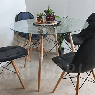 Comedor Eames Vidrio 80cms + 4 Sillas Capitonne Eames Ecocuero