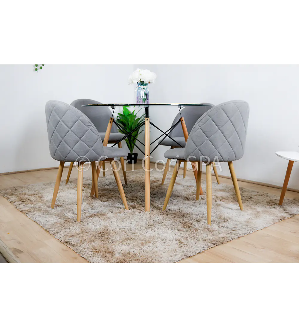 Comedor Mesa Eames 100cms + 4 Sillas Bread Lino Wood