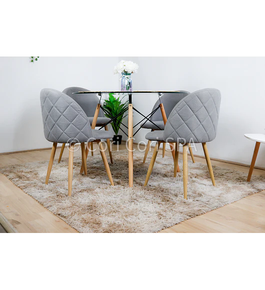 Comedor Mesa Eames 100cms + 4 Sillas Bread Lino Wood