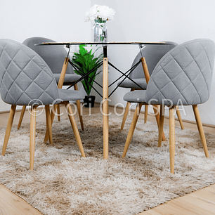 Comedor Mesa Eames 100cms + 4 Sillas Bread Lino Wood