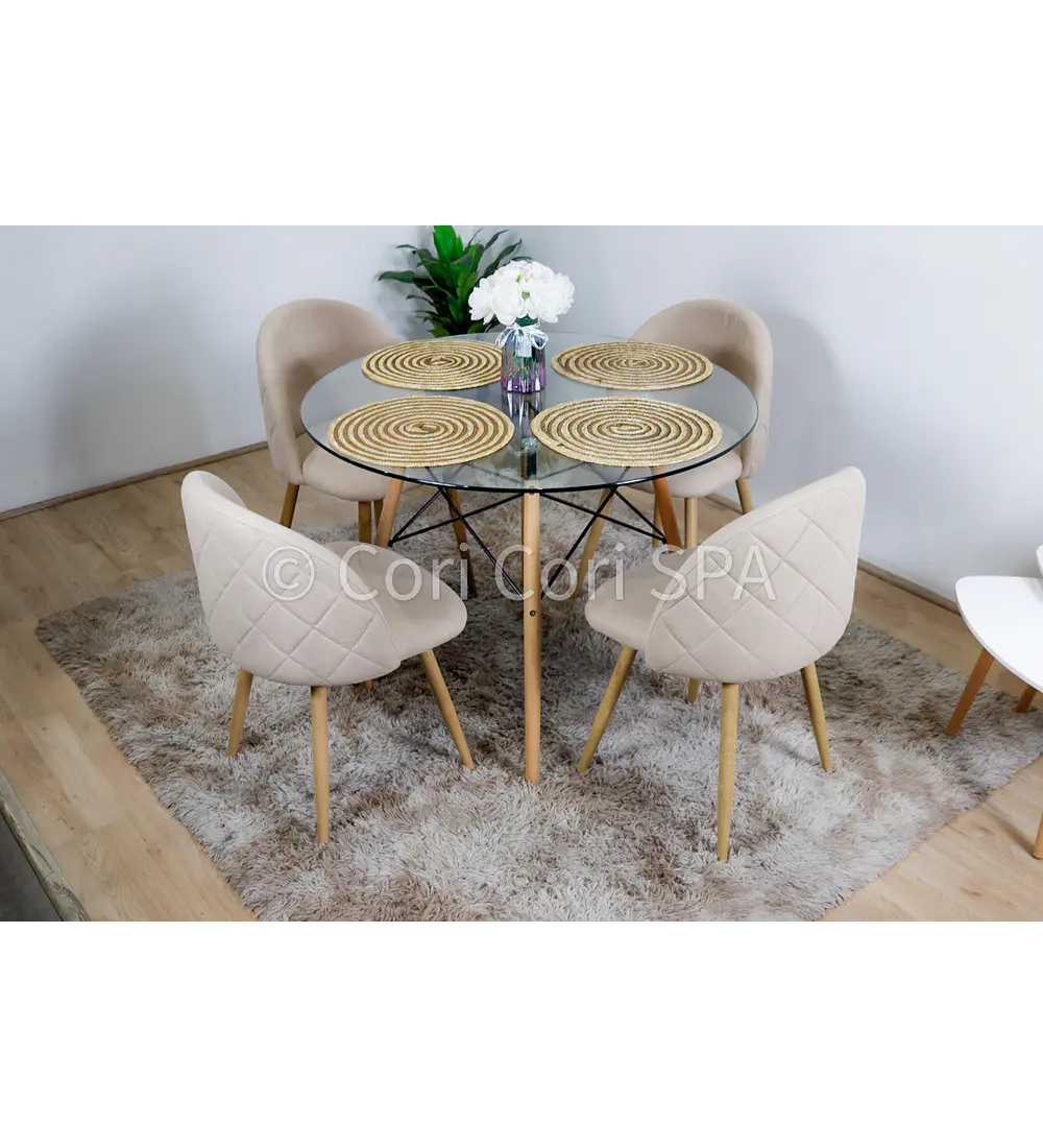 Comedor Mesa Eames 100cms + 4 Sillas Bread Lino Wood