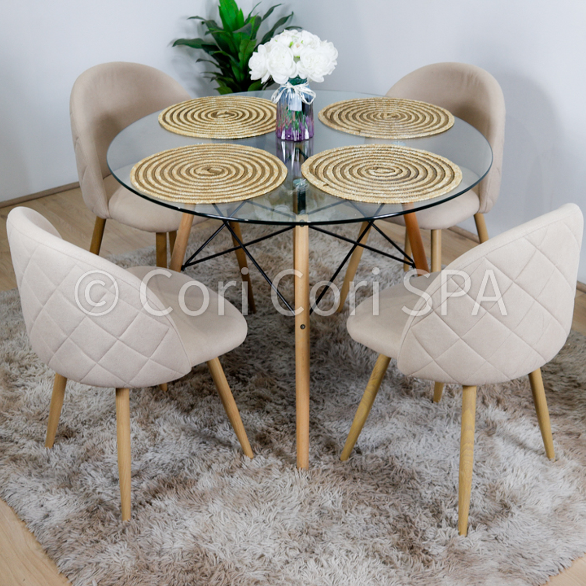 Comedor Mesa Eames 100cms + 4 Sillas Bread Lino Wood 3