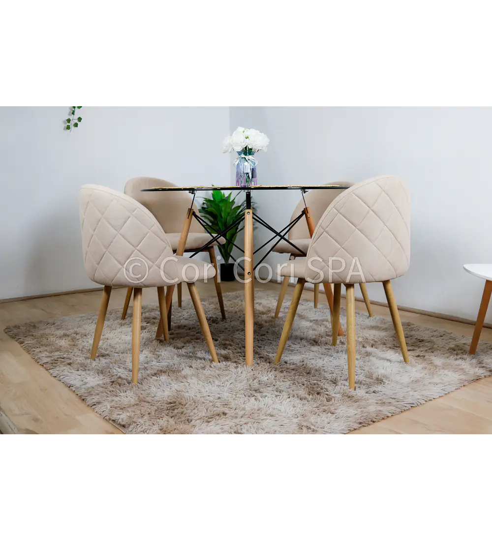 Comedor Mesa Eames 100cms + 4 Sillas Bread Lino Wood