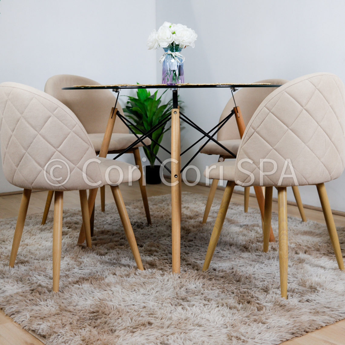 Comedor Mesa Eames 100cms + 4 Sillas Bread Lino Wood 2