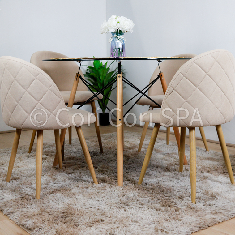 Comedor Mesa Eames 100cms + 4 Sillas Bread Lino Wood 2