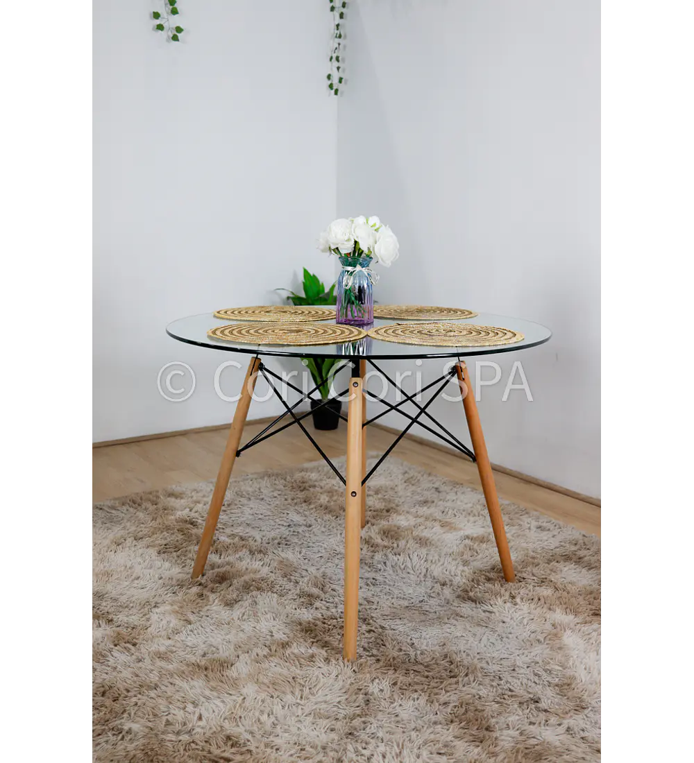 Comedor Mesa Eames 100cms + 4 Sillas Bread Lino Wood