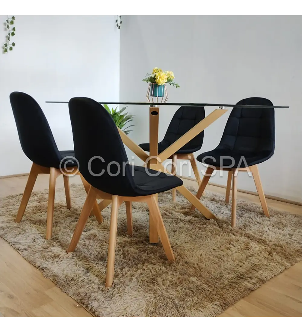 Comedor Madrid 140x90cms + 4 Sillas Capitonné Velvet