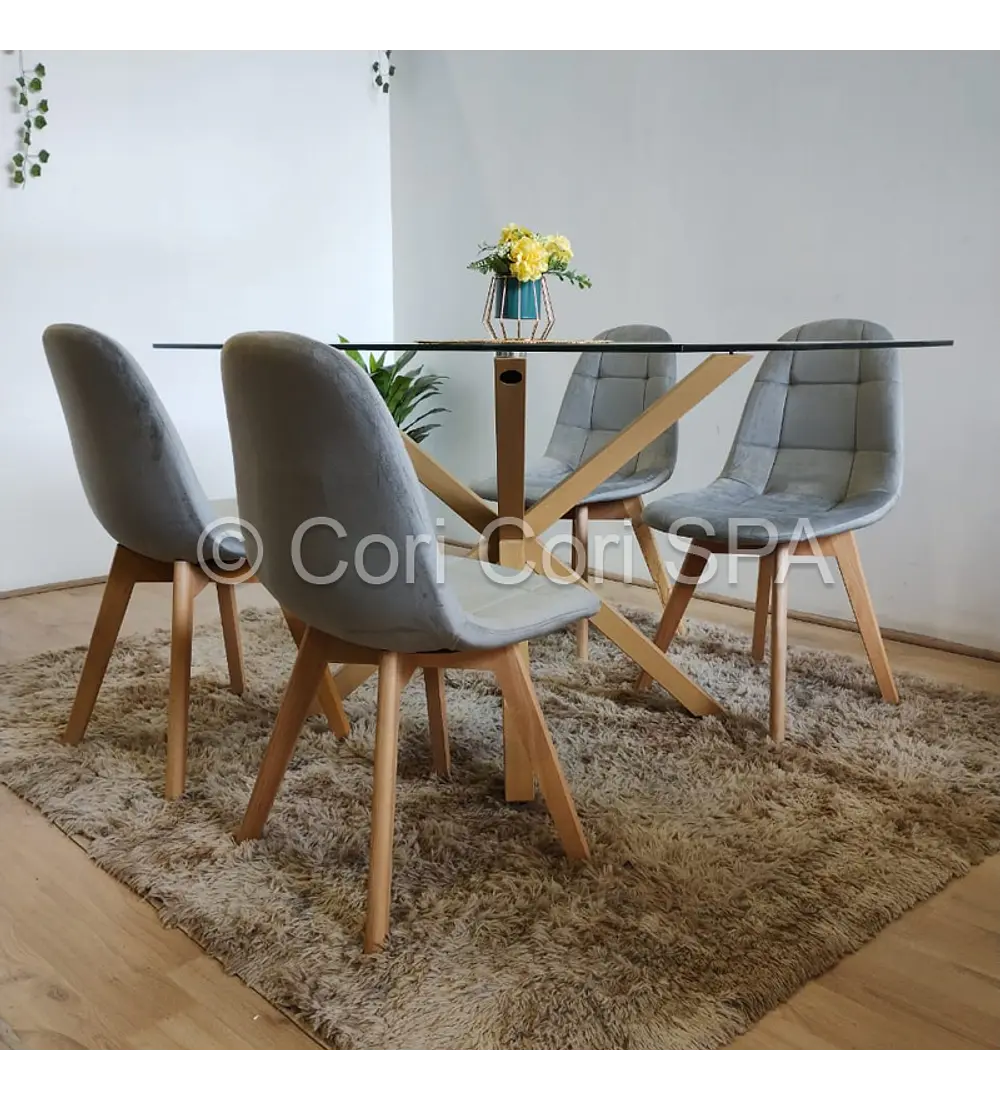 Comedor Madrid 140x90cms + 4 Sillas Capitonné Velvet