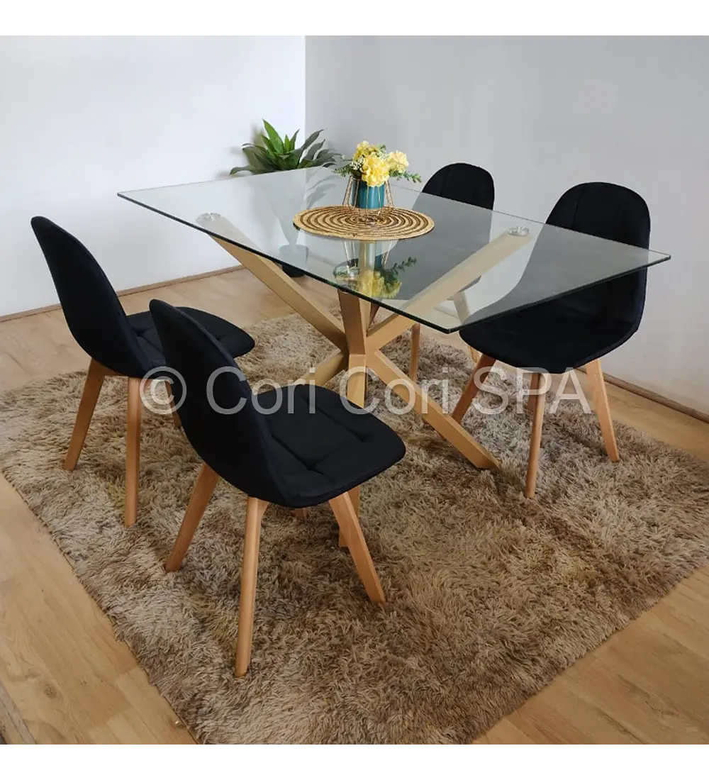 Comedor Madrid 140x90cms + 4 Sillas Capitonné Velvet
