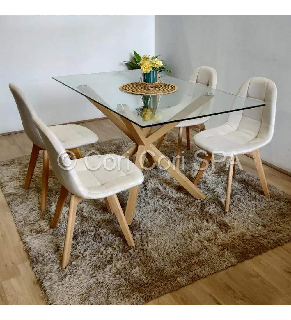 Comedor Madrid 140x90cms + 4 Sillas Capitonné Velvet