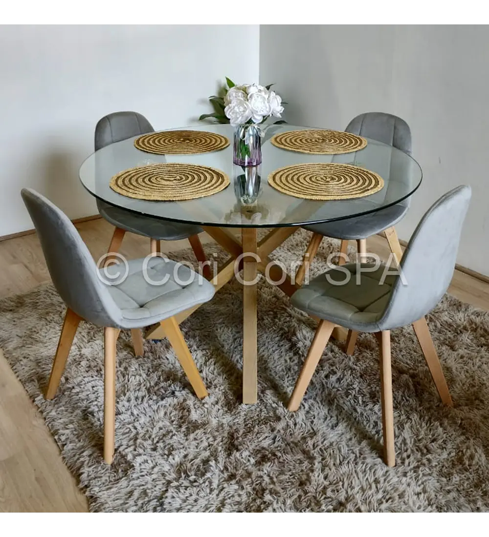 Comedor Warwick 120cm + 4 Silla Capitonné Velvet 