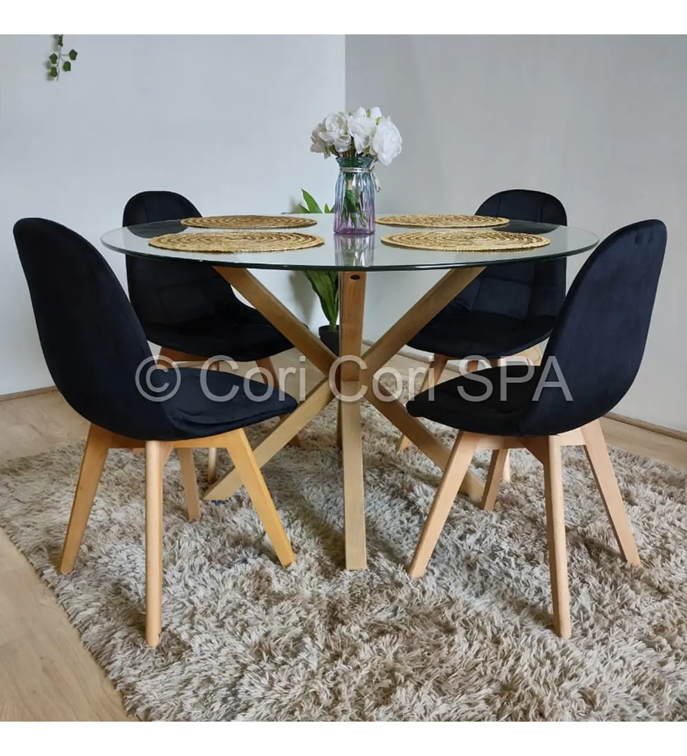 Comedor Warwick 120cm + 4 Silla Capitonné Velvet 