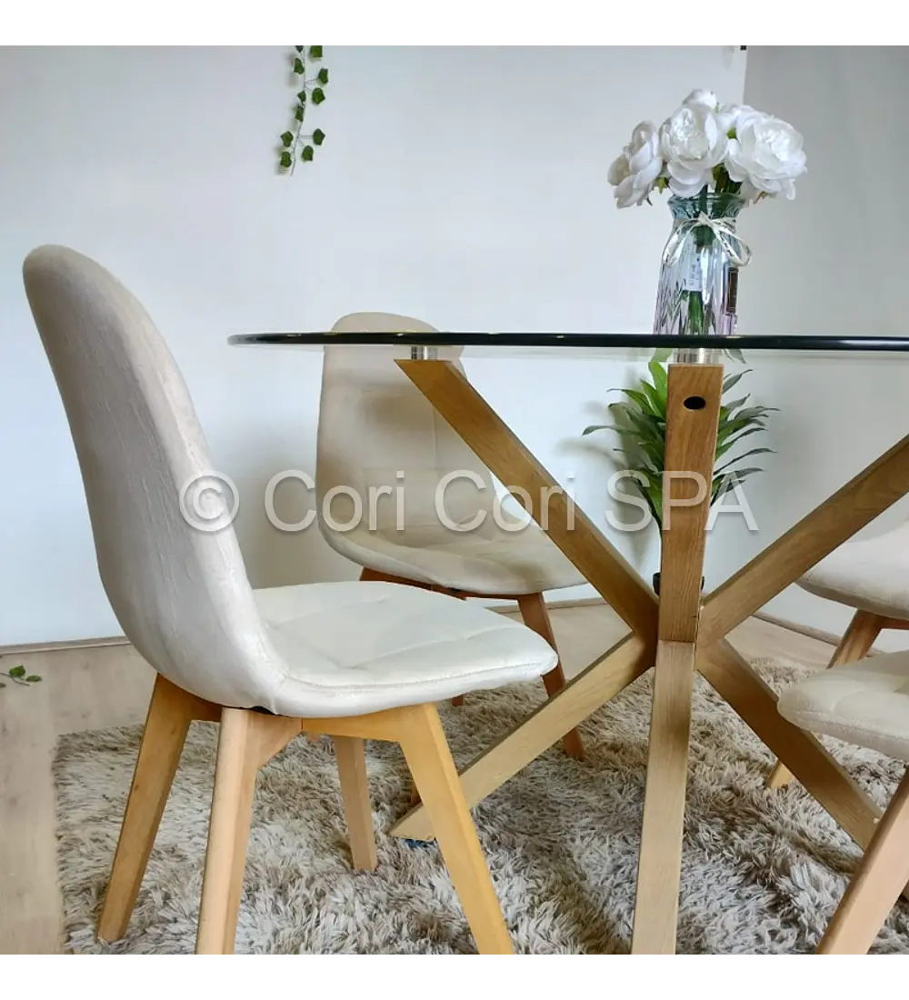 Comedor Warwick 120cm + 4 Silla Capitonné Velvet 