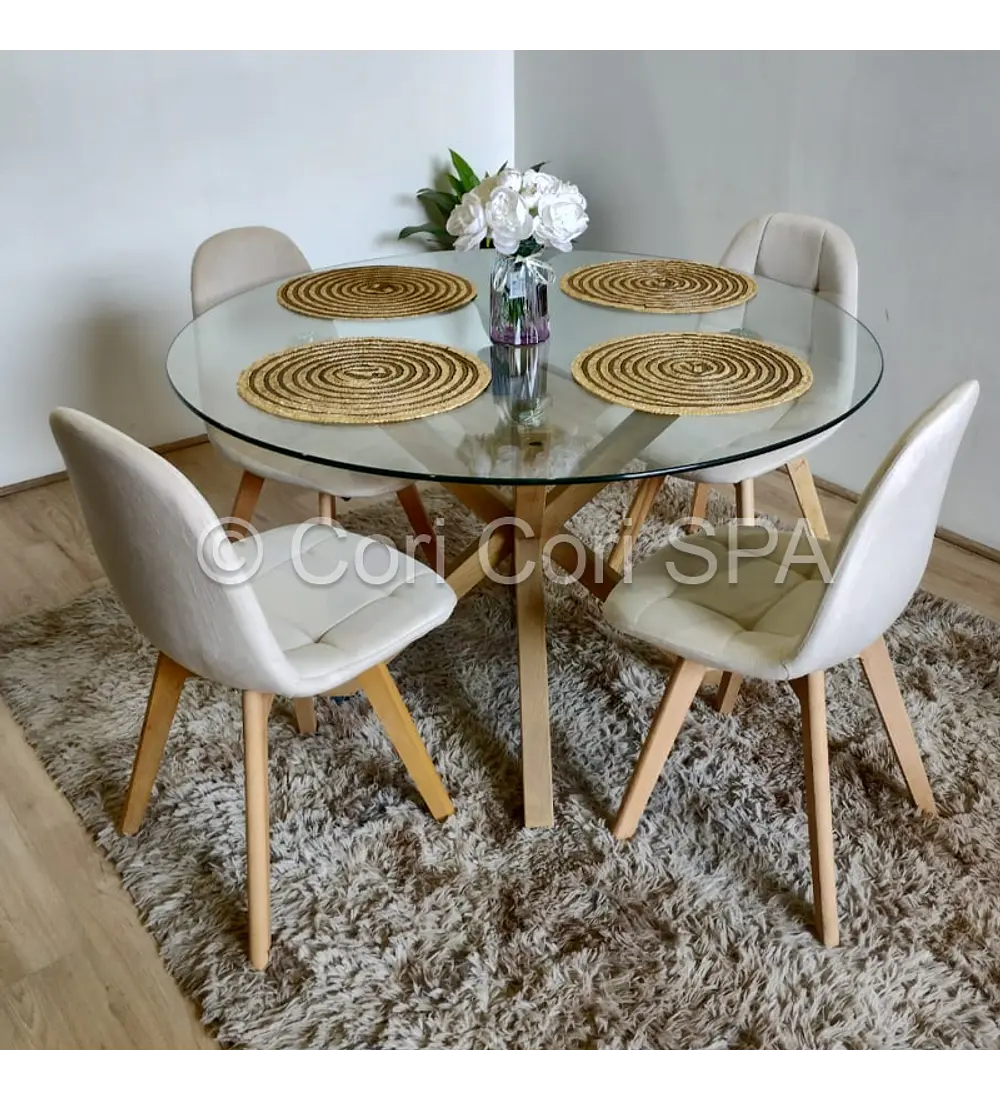 Comedor Warwick 120cm + 4 Silla Capitonné Velvet 