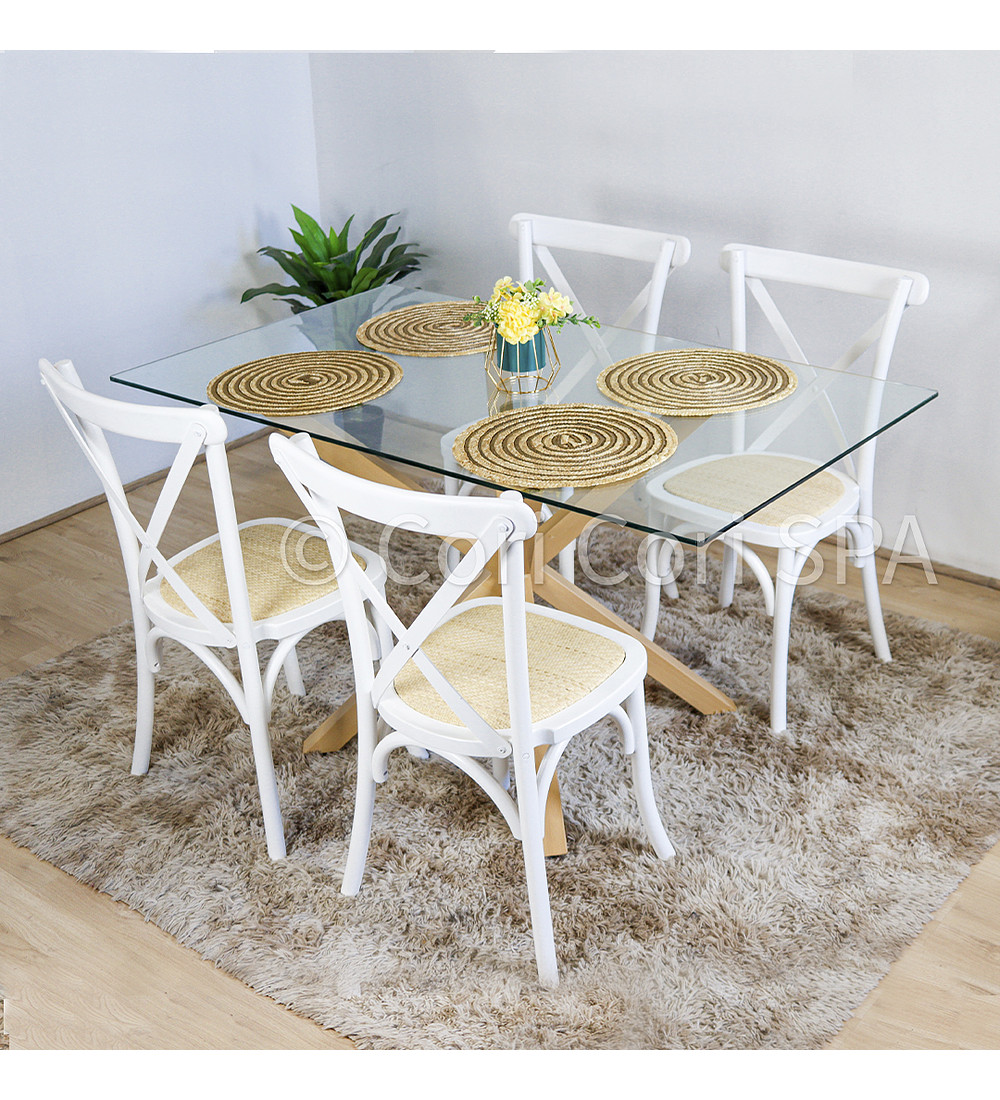 Comedor Madrid 140x80cms + 4 Sillas Crossback Madera