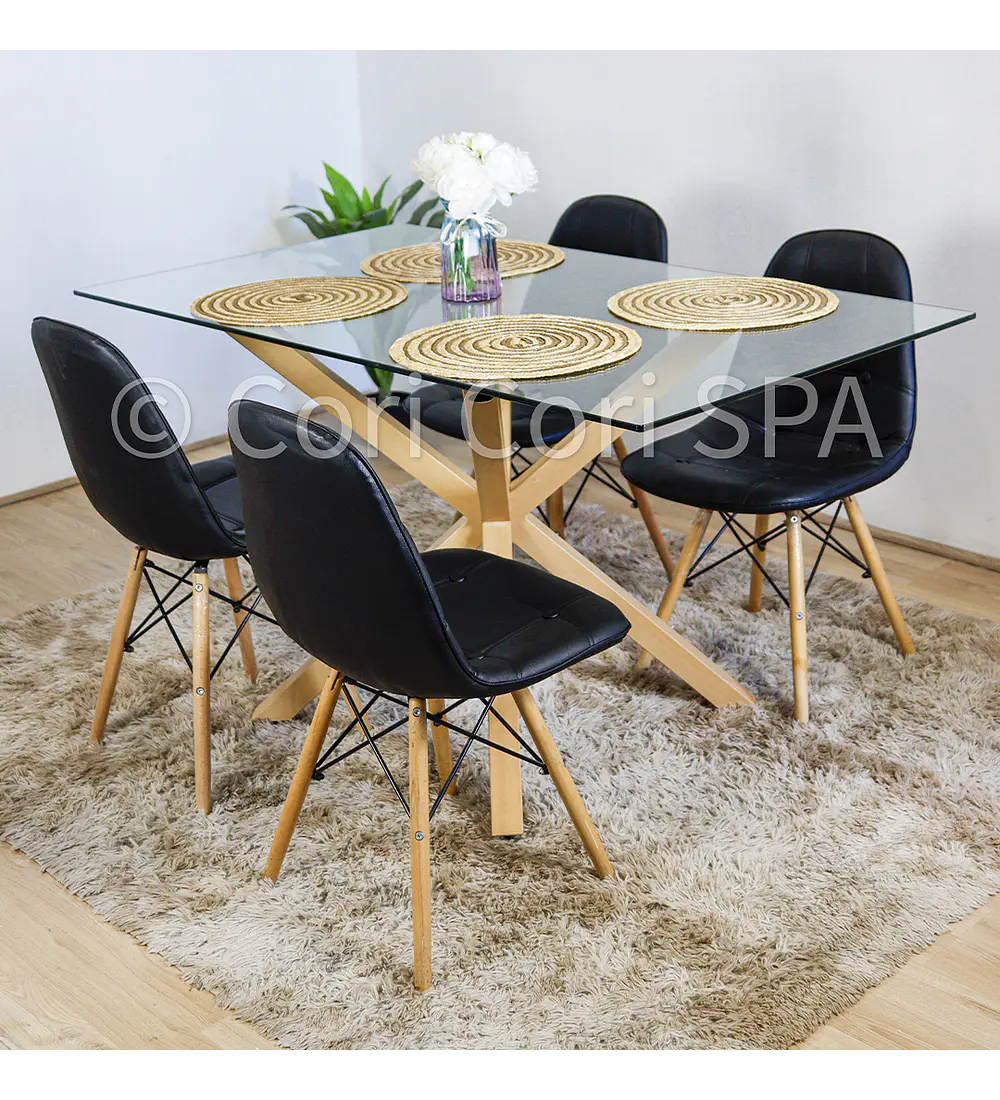Comedor Madrid 140x80cms  + 4 Sillas Capitonne Eames Ecocuero