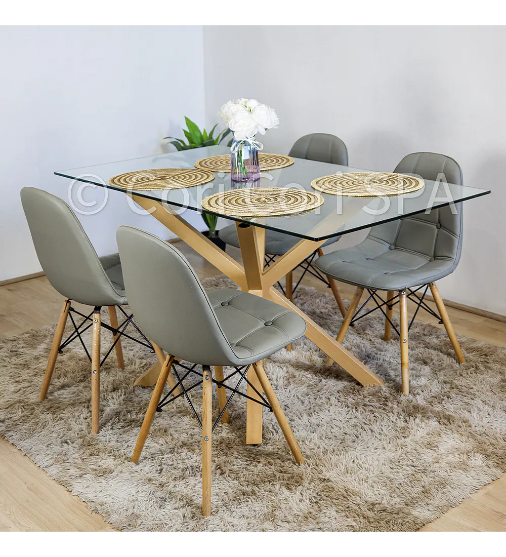 Comedor Madrid 140x80cms  + 4 Sillas Capitonne Eames Ecocuero