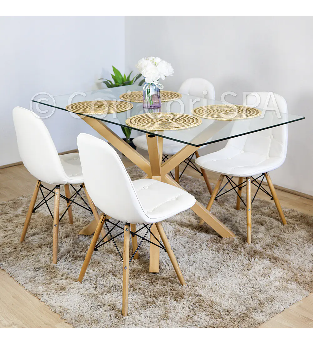 Comedor Madrid 140x80cms  + 4 Sillas Capitonne Eames Ecocuero