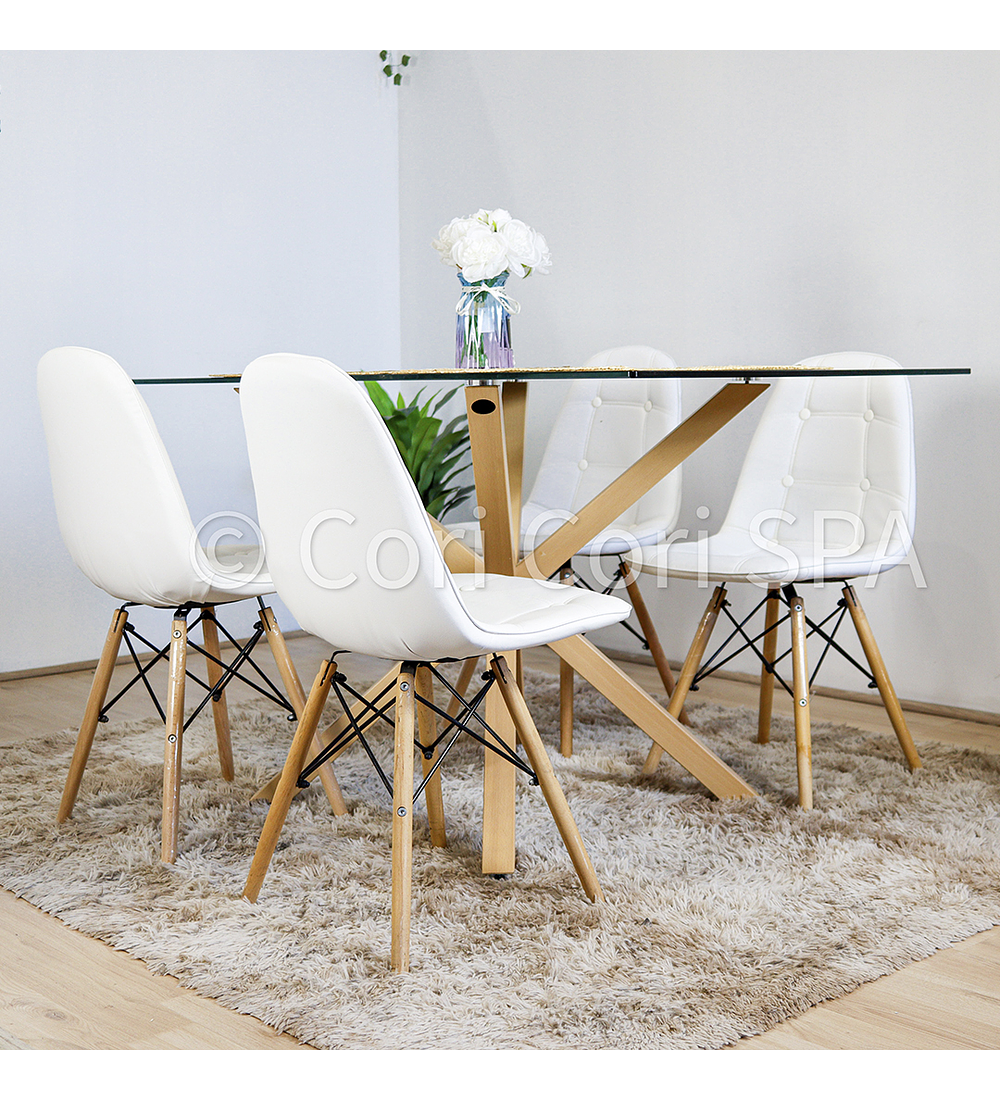 Comedor Madrid 140x80cms  + 4 Sillas Eames Ecocuero Capitonné 