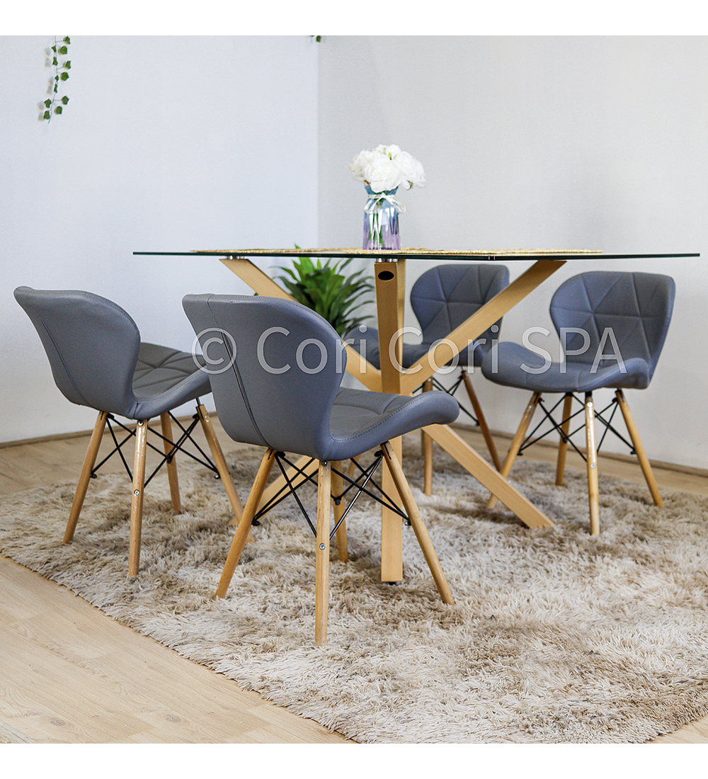 Comedor Madrid 140x80cms  + 4 Sillas Eames Mariposa Ecocuero