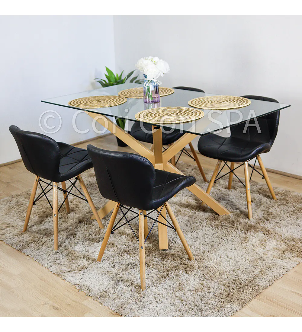 Comedor Madrid 140x80cms  + 4 Sillas Eames Mariposa Ecocuero