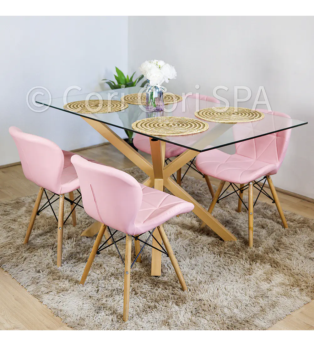 Comedor Madrid 140x80cms  + 4 Sillas Eames Mariposa Ecocuero