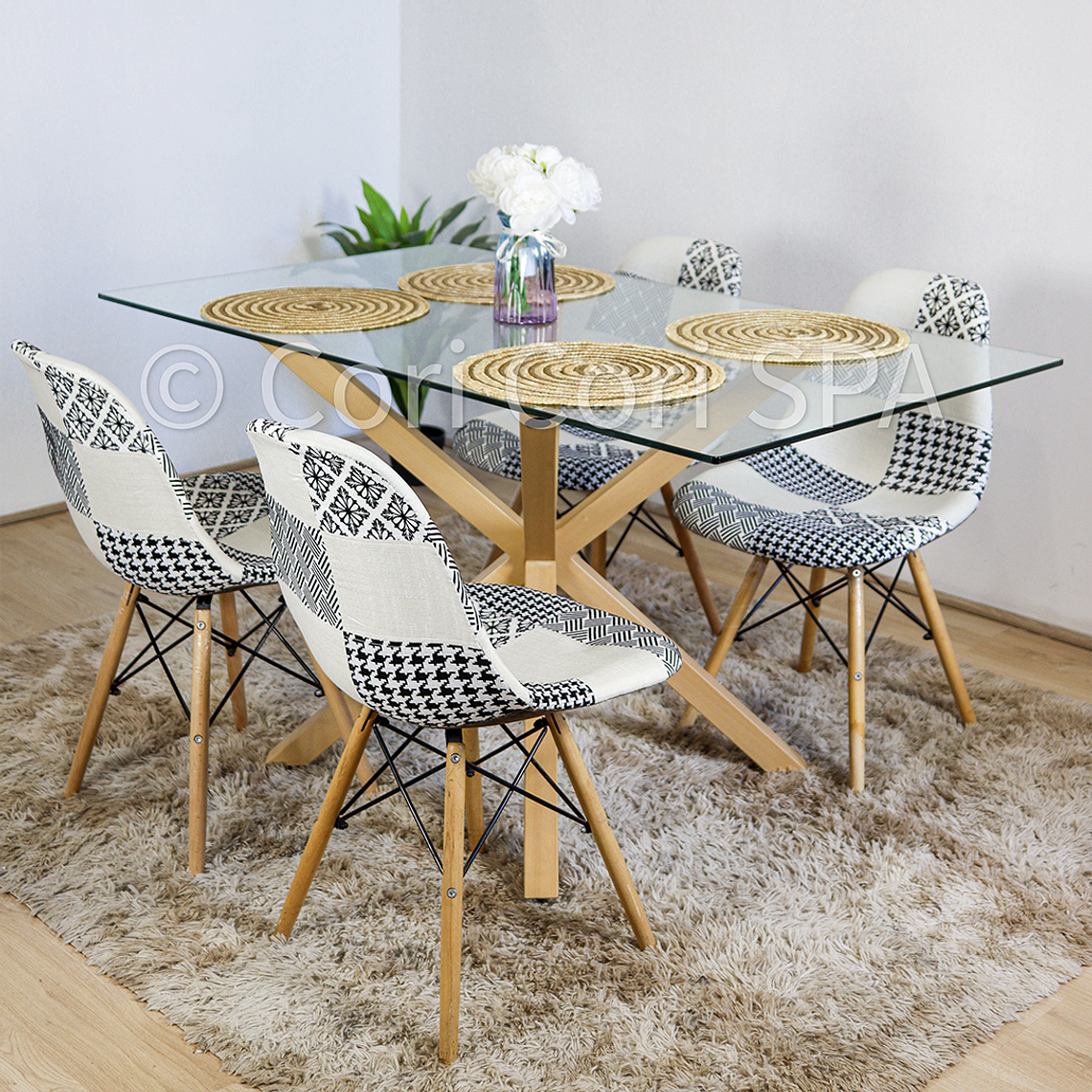 Comedor Madrid 140x80cms  + 4 Sillas Eames Patchwork  3