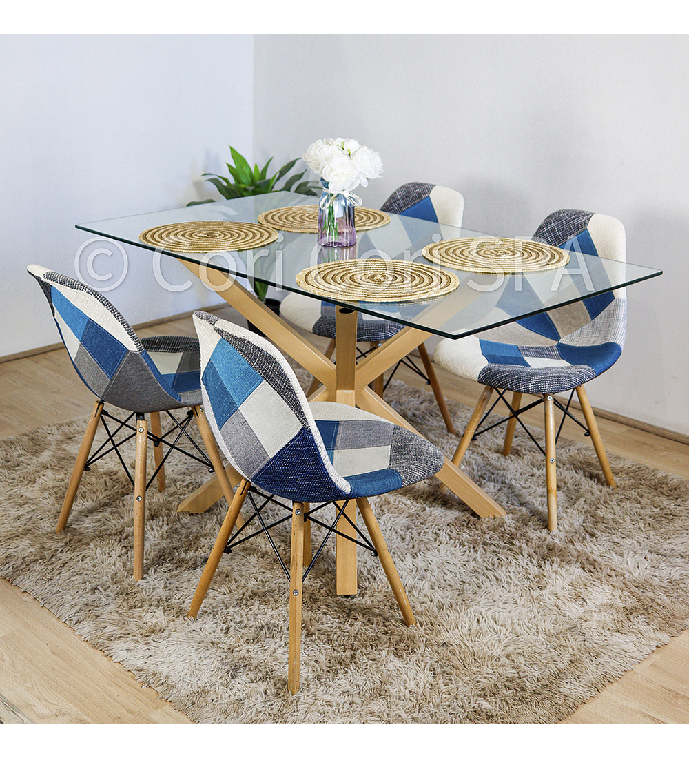 Comedor Madrid 140x80cms  + 4 Sillas Eames Patchwork 