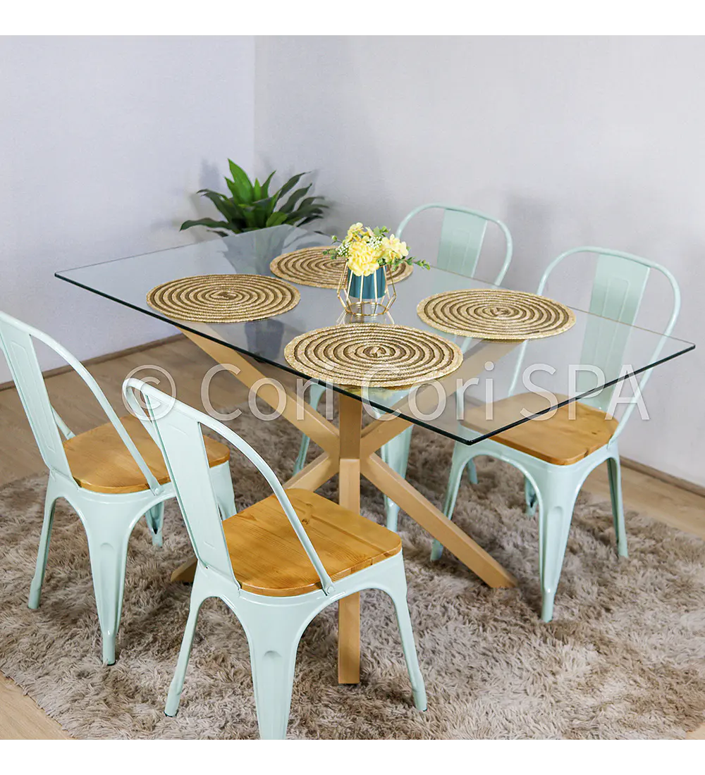 Comedor Madrid 140x80cms + 4 Sillas Tolix Asiento de Madera