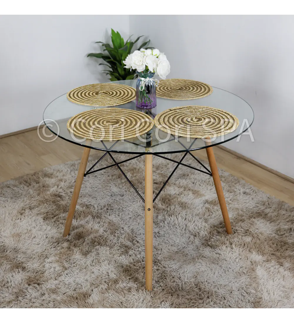 Comedor Eames Vidrio 100cm + 4 Sillas Crossback Madera