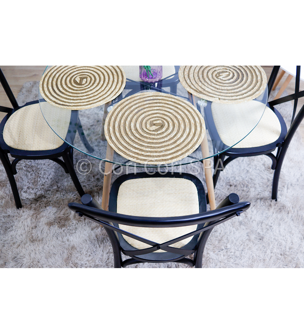 Comedor Eames Vidrio 100cm + 4 Sillas Crossback Madera