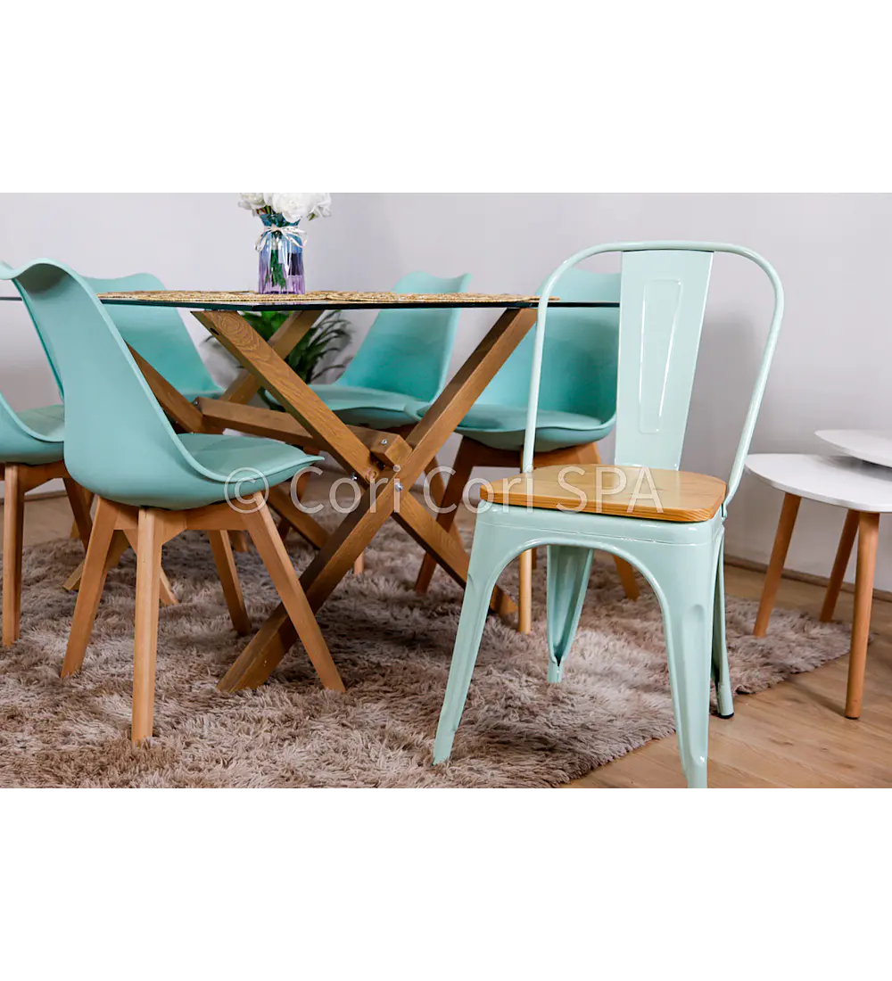 Silla Tolix Asiento de Madera Clara - Industrial