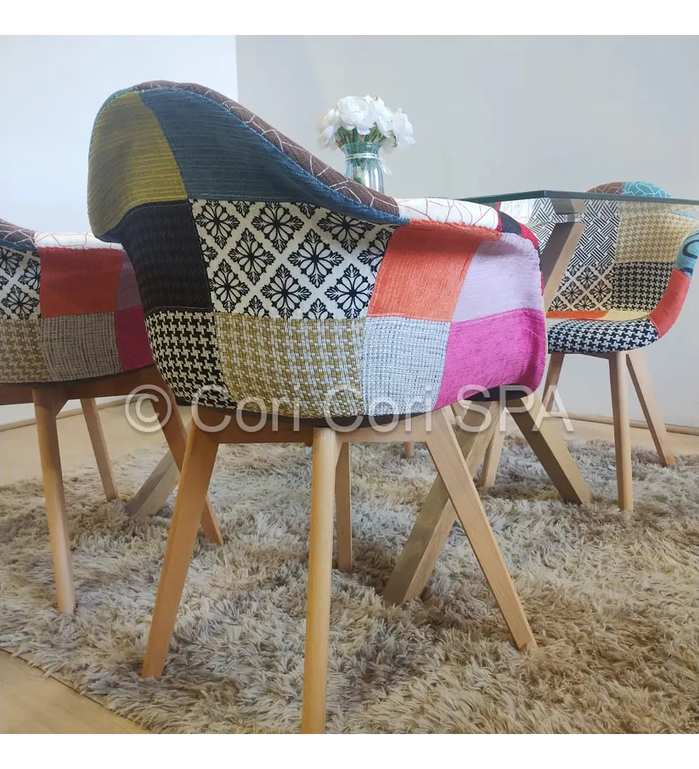 Comedor Medlock 140x90cm + 4 Butacas Patchwork Multicolor