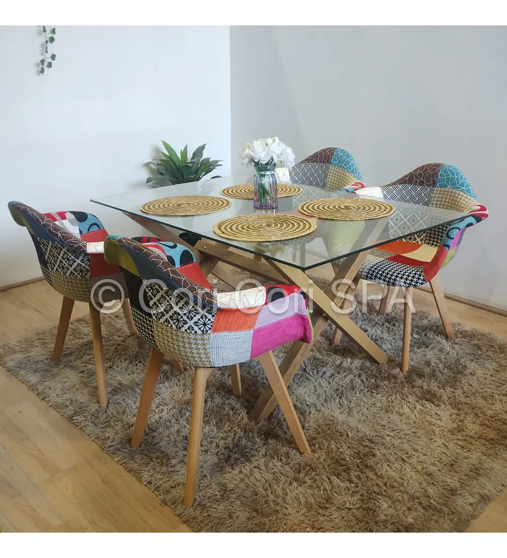 Comedor Medlock 140x90cm + 4 Butacas Patchwork Multicolor