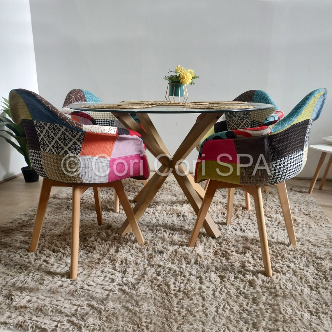 Comedor Warwick 120cm  + 4 Butacas Patchwork  4