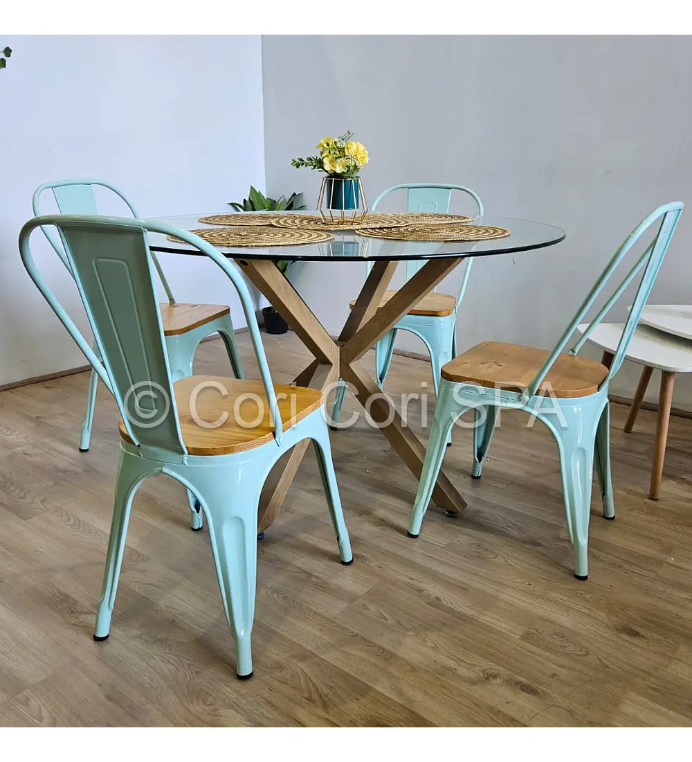 Comedor Warwick 120cm + 4 Sillas Tolix asiento de Madera