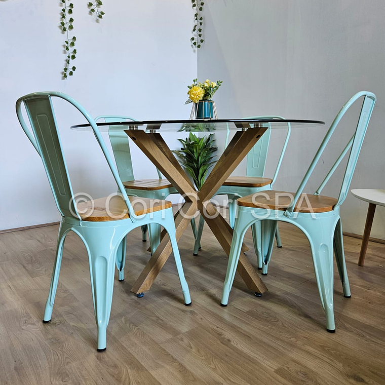 Comedor Warwick 120cm + 4 Sillas Tolix asiento de Madera 4