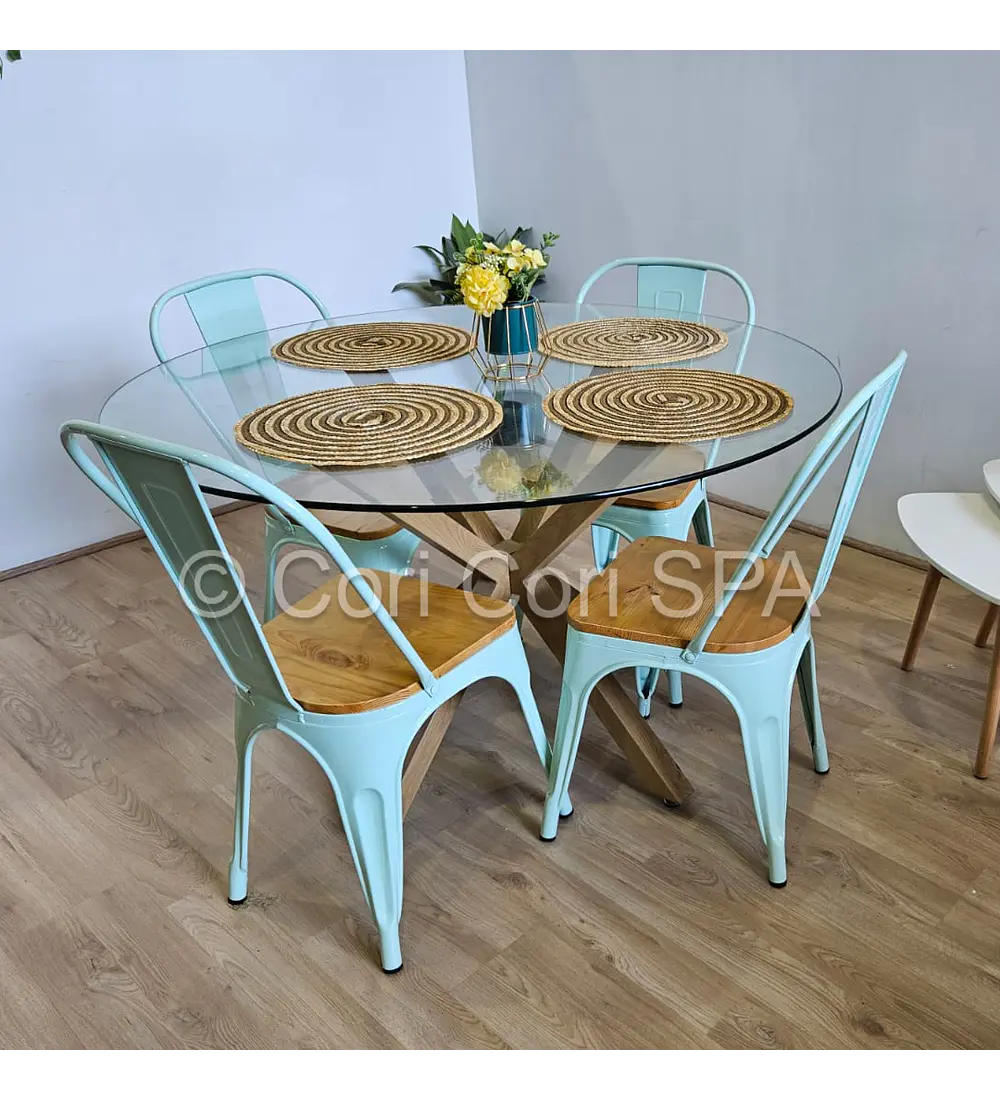 Comedor Warwick 120cm + 4 Sillas Tolix asiento de Madera